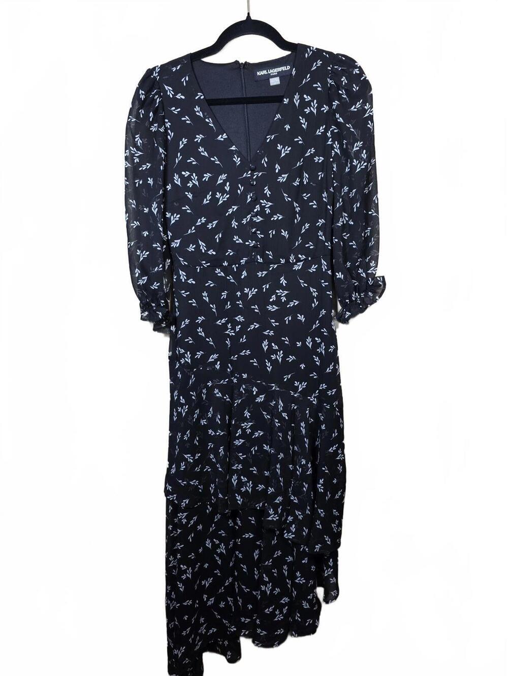 Karl Lagerfeld Paris Women’s Floral Print Asymmetrical Dress Black Combo 0